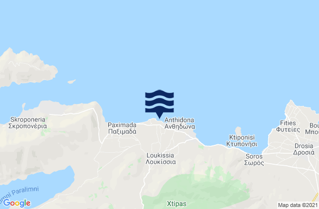 Mapa da tábua de marés em Loukísia, Greece