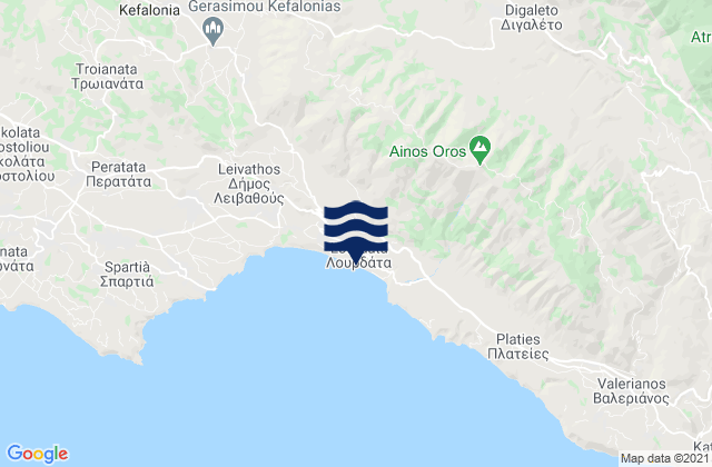 Mapa da tábua de marés em Lourdata, Greece