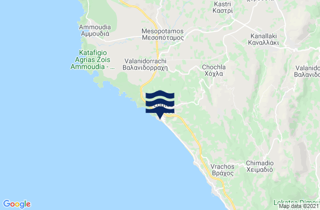Mapa da tábua de marés em Lousta, Greece