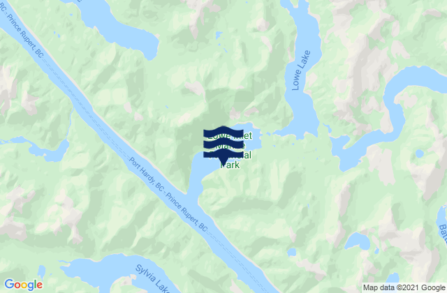 Mapa da tábua de marés em Lowe Inlet, Canada