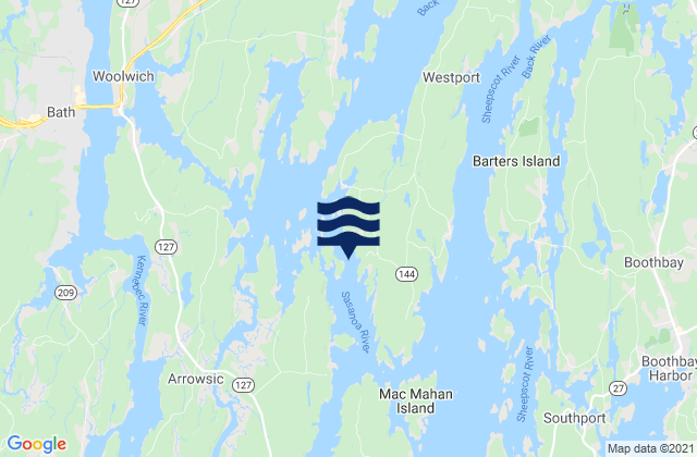 Mapa da tábua de marés em Lower Hell Gate Knubble Bay, United States