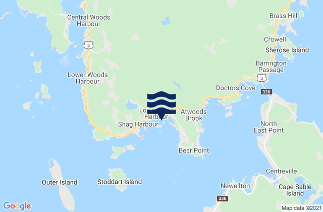 Mapa da tábua de marés em Lower Shag Harbour, Canada