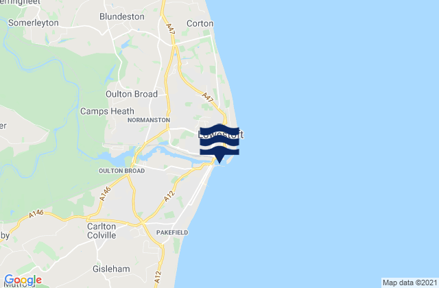 Mapa da tábua de marés em Lowestoft, United Kingdom