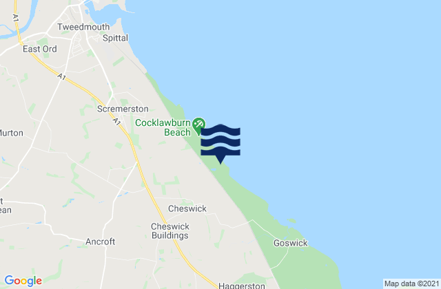 Mapa da tábua de marés em Lowick, United Kingdom