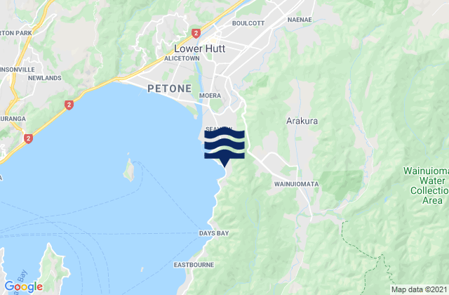 Mapa da tábua de marés em Lowry Bay, New Zealand