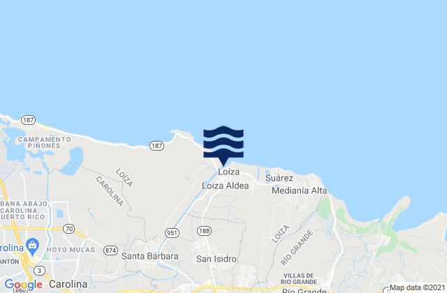 Mapa da tábua de marés em Loíza, Puerto Rico