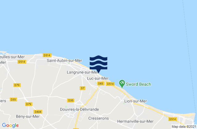 Mapa da tábua de marés em Luc-sur-Mer, France
