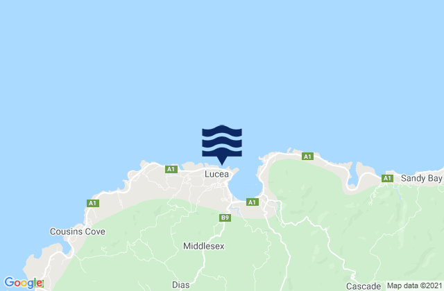 Mapa da tábua de marés em Lucea, Jamaica