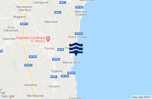 Mapa da tábua de marés em Lucugnano, Italy