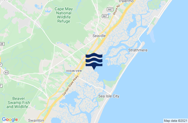 Mapa da tábua de marés em Ludlam Bay (West Side), United States