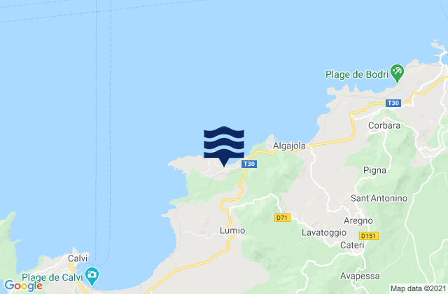 Mapa da tábua de marés em Lumio, France
