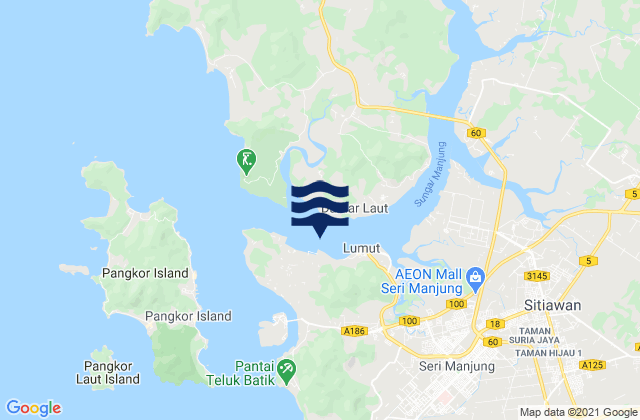 Mapa da tábua de marés em Lumut Dinding River, Malaysia
