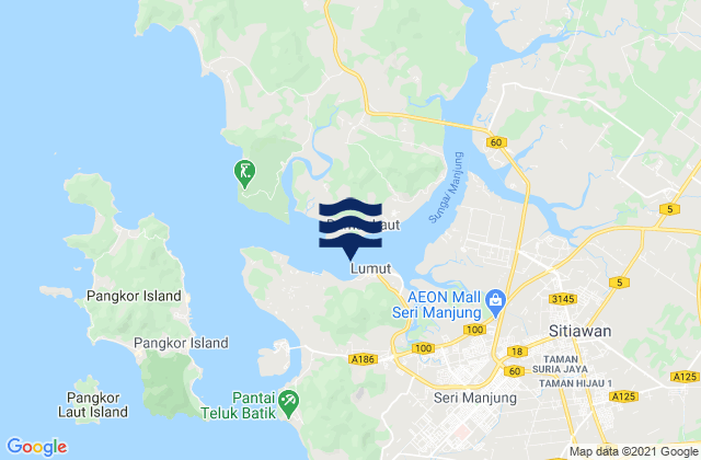 Mapa da tábua de marés em Lumut, Malaysia