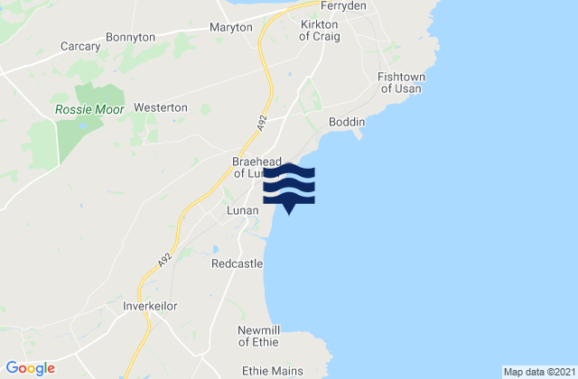 Mapa da tábua de marés em Lunan Bay, United Kingdom
