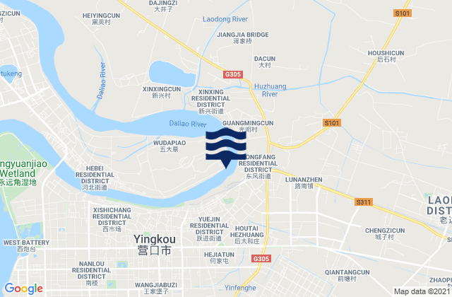Mapa da tábua de marés em Lunan, China