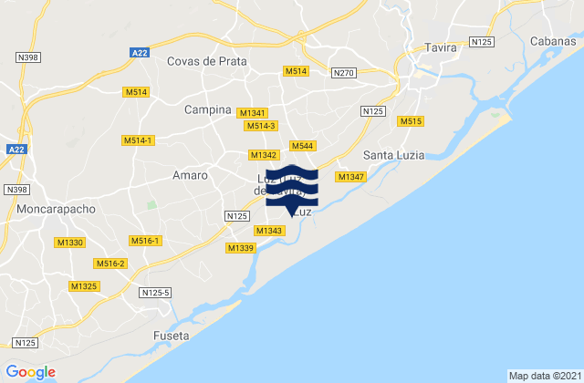 Mapa da tábua de marés em Luz, Portugal