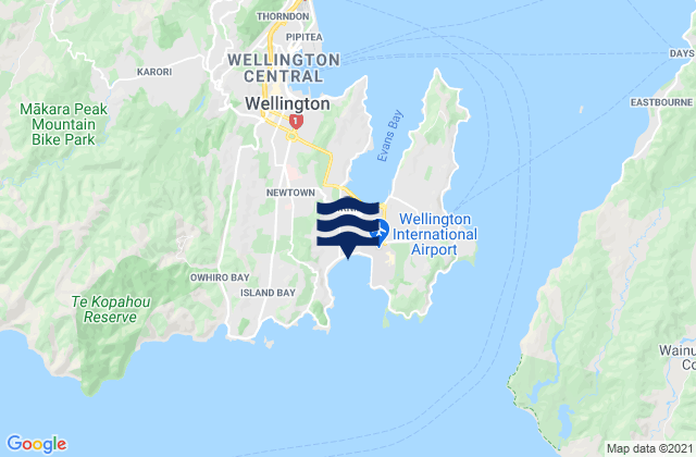 Mapa da tábua de marés em Lyall Bay, New Zealand