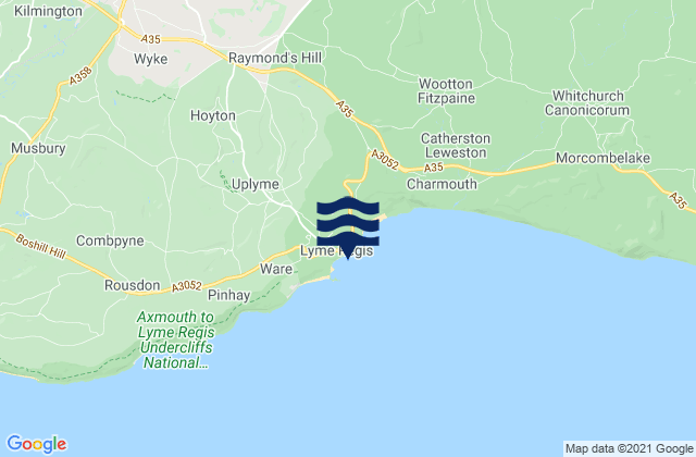 Mapa da tábua de marés em Lyme Regis, United Kingdom