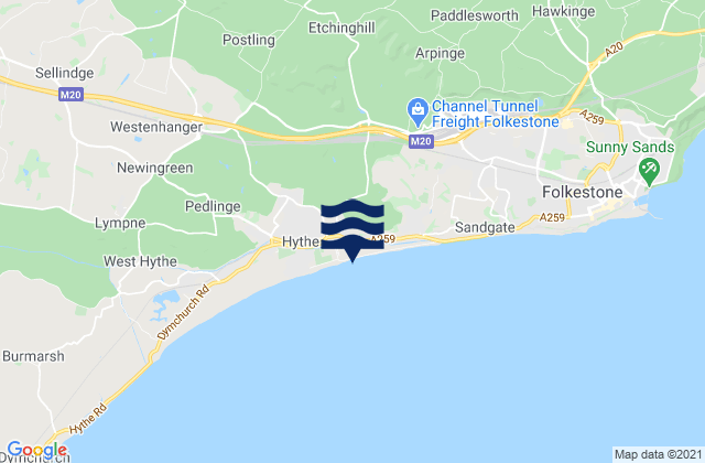 Mapa da tábua de marés em Lyminge, United Kingdom