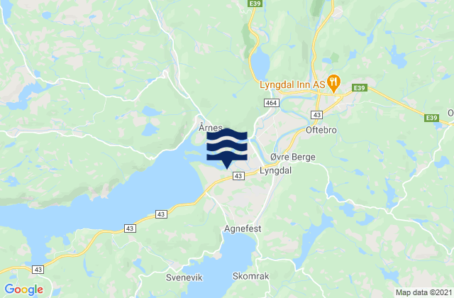 Mapa da tábua de marés em Lyngdal, Norway
