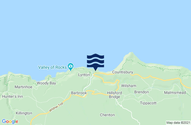 Mapa da tábua de marés em Lynmouth Beach, United Kingdom