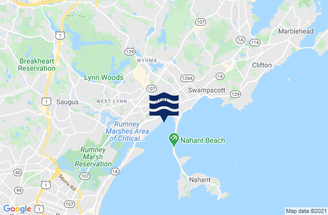 Mapa da tábua de marés em Lynn Harbor, United States