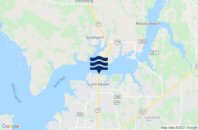 Mapa da tábua de marés em Lynn Haven (North Bay), United States