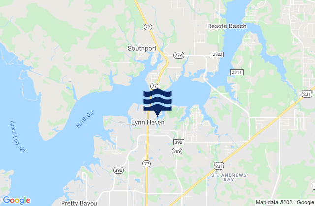 Mapa da tábua de marés em Lynn Haven, United States