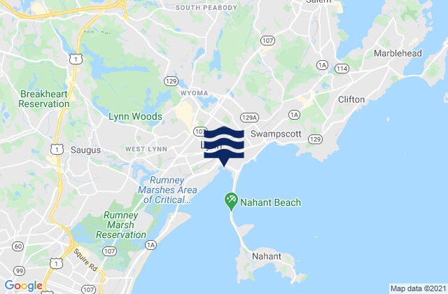 Mapa da tábua de marés em Lynn Lynn Harbor, United States