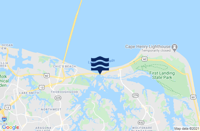 Mapa da tábua de marés em Lynnhaven Inlet (Virginia Pilots Dock), United States
