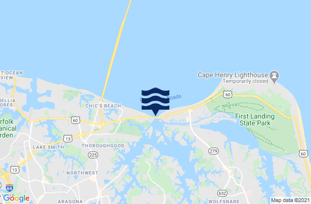 Mapa da tábua de marés em Lynnhaven Inlet, United States