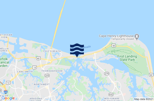 Mapa da tábua de marés em Lynnhaven Inlet bridge, United States