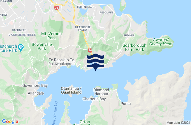 Mapa da tábua de marés em Lyttelton, New Zealand