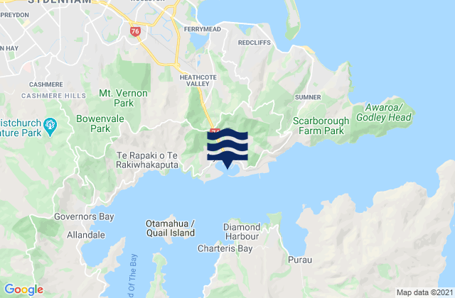 Mapa da tábua de marés em Lyttelton Harbour, New Zealand