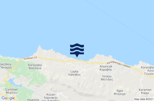 Mapa da tábua de marés em Lápithos, Cyprus