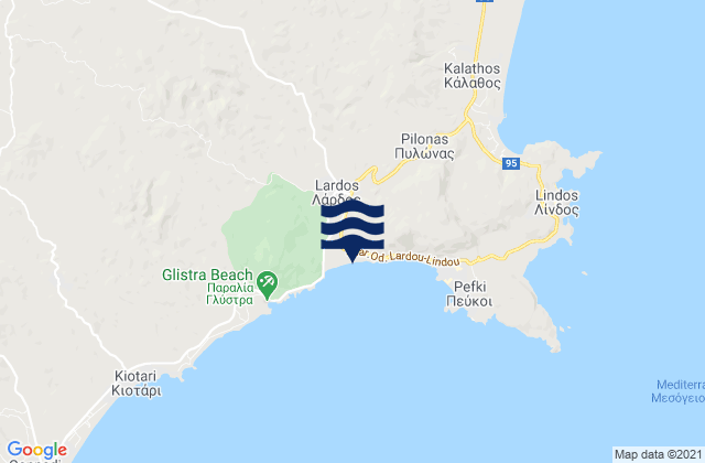 Mapa da tábua de marés em Lárdos, Greece
