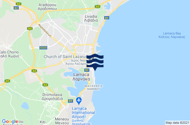 Mapa da tábua de marés em Lárnaka, Cyprus