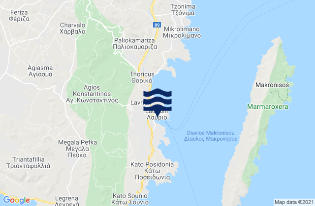 Mapa da tábua de marés em Lávrio, Greece
