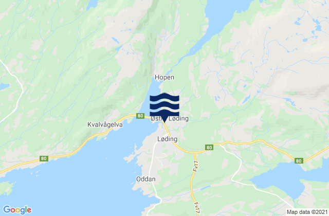 Mapa da tábua de marés em Løding, Norway