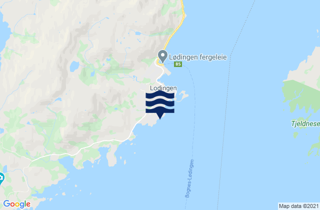 Mapa da tábua de marés em Lødingen, Norway