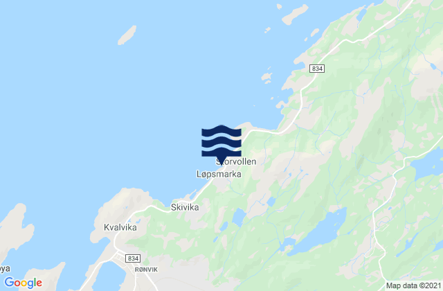 Mapa da tábua de marés em Løpsmarka, Norway