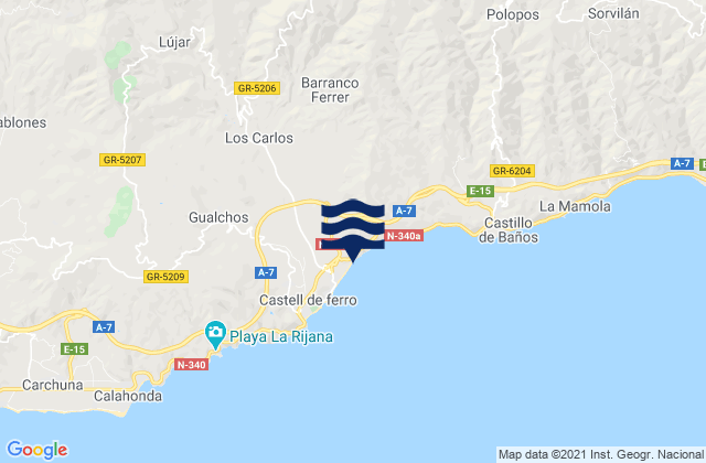 Mapa da tábua de marés em Lújar, Spain