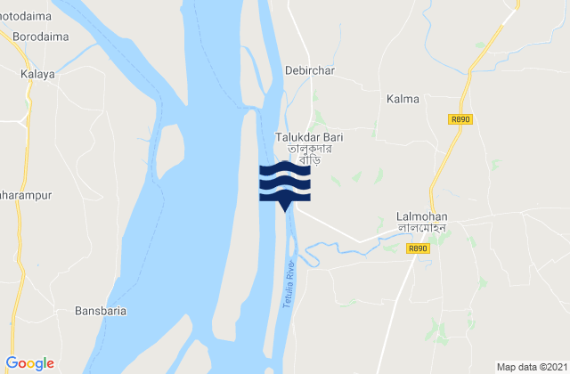 Mapa da tábua de marés em Lālmohan, Bangladesh