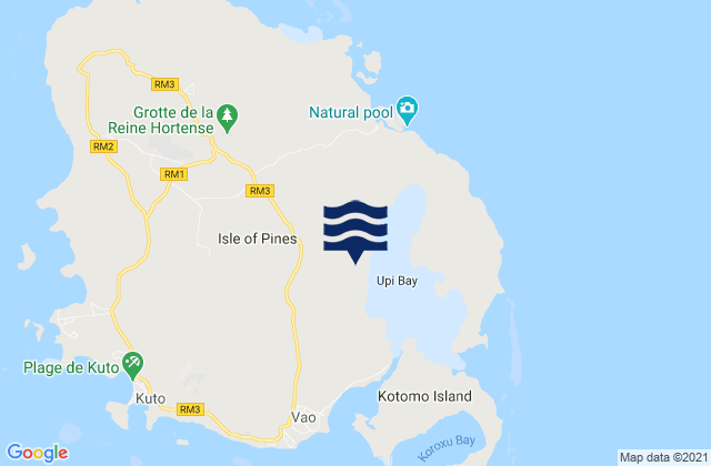 Mapa da tábua de marés em L’Île des Pins, New Caledonia