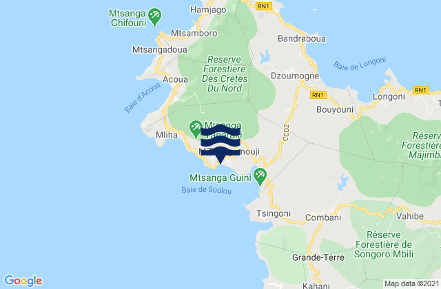 Mapa da tábua de marés em M'Tsangamouji, Mayotte
