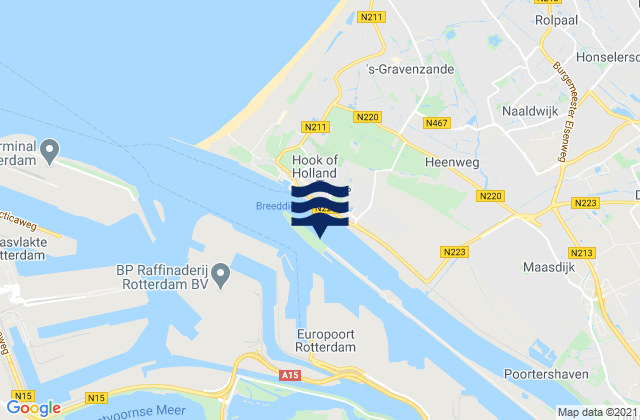 Mapa da tábua de marés em Maassluis, Netherlands