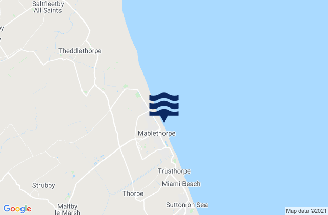 Mapa da tábua de marés em Mablethorpe Town Beach, United Kingdom