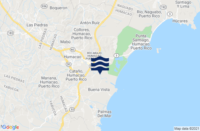 Mapa da tábua de marés em Mabú Barrio, Puerto Rico