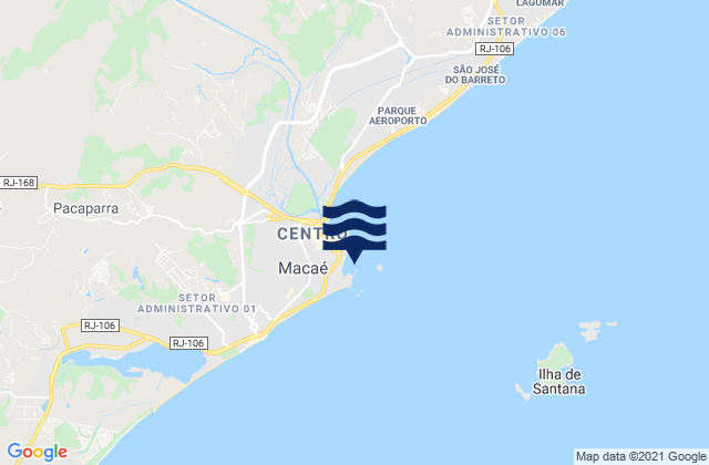 Mapa da tábua de marés em Macae (Imbitiba Bay), Brazil