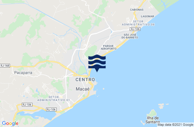 Mapa da tábua de marés em Macae, Brazil